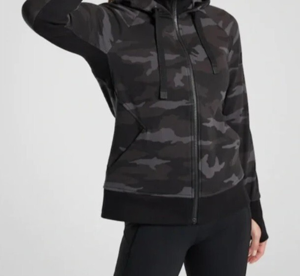 Athleta Sz L Women's Triumph Black Grey Camo Full Zip Hoodie Sporty